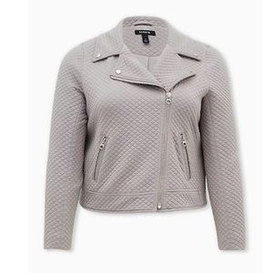 PEBBLE GREY QUILTED KNIT MOTO JACKET
